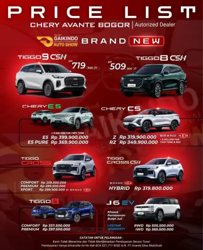 Pricelist Harga Chery cibiru 2025